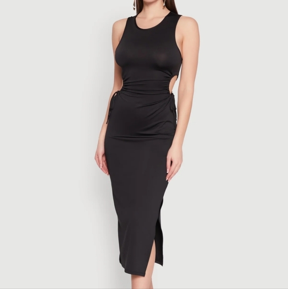 Ambiance black sleeveless drawstring side cut out midi dress - Picture 3 of 11